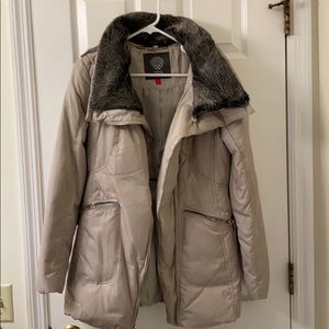 Down Faux Fur-Collar Coat